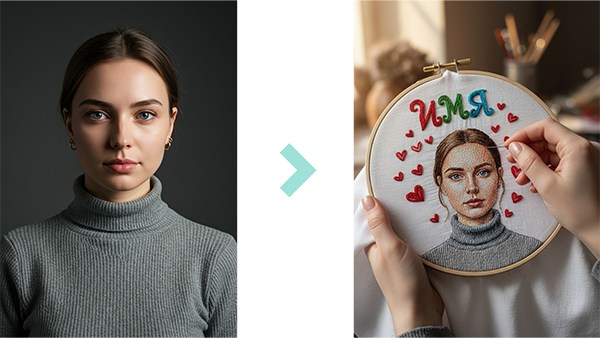 Вышивка по фото нейросетью — готовый промпт