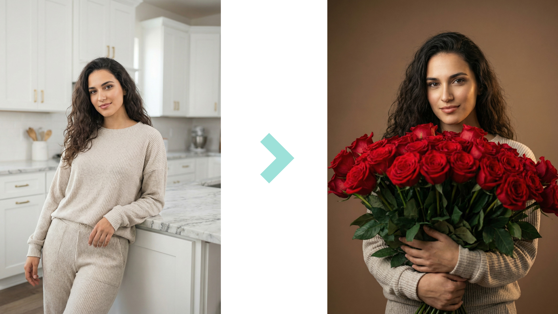 Фэшн-портрет с букетом по фото — готовый промпт для нейросети