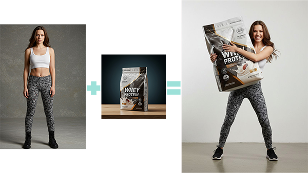 Человек с огромным продуктом — промпт для рекламы