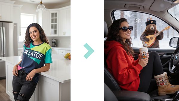 Медведь с балалайкой за окном BMW — промпт в русском стиле