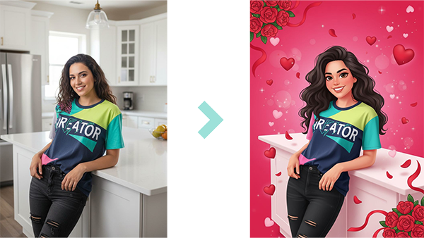 Шарж из фото нейросетью — промпт на День Валентина