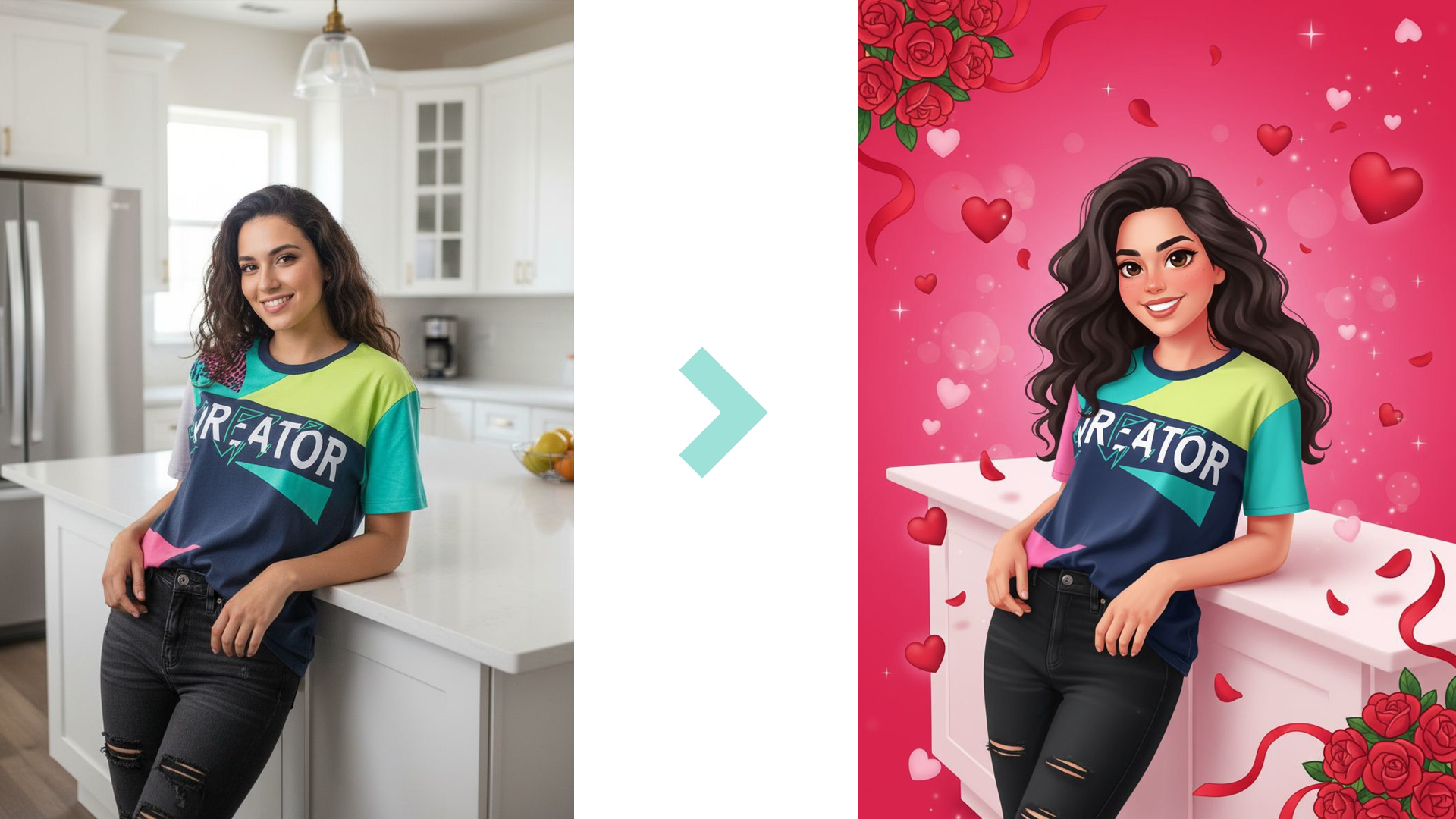 Шарж из фото нейросетью — промпт на День Валентина